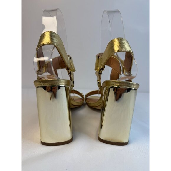 Halston Heritage Mica Sandal Womens Size 5.5M Gold & Bronze Studded Block Heel - Picture 8 of 15